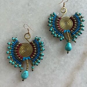 Boho copper, wax thread and beaded earring.